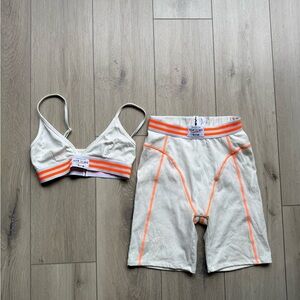 White & Orange Bike Shorts Set - Unbranded Women’s Activewear